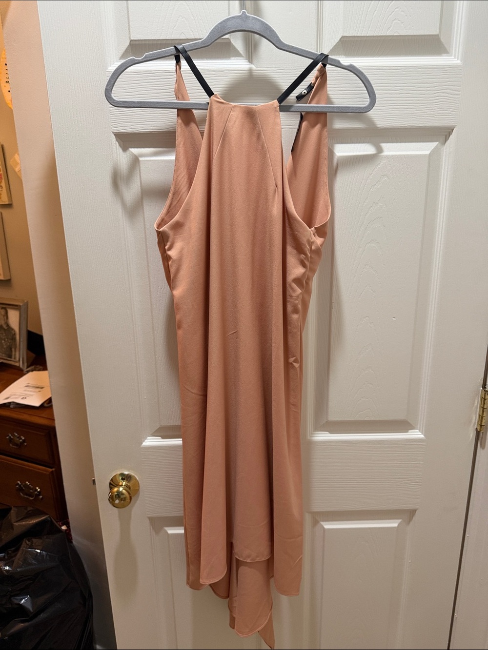 Anna Grace Sleeveless High-Low Slip Dress in Peach